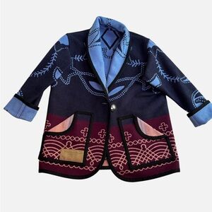 VTG Reversible Blanket Wool Tribute Coat Folk Handmade Artisan Jacket